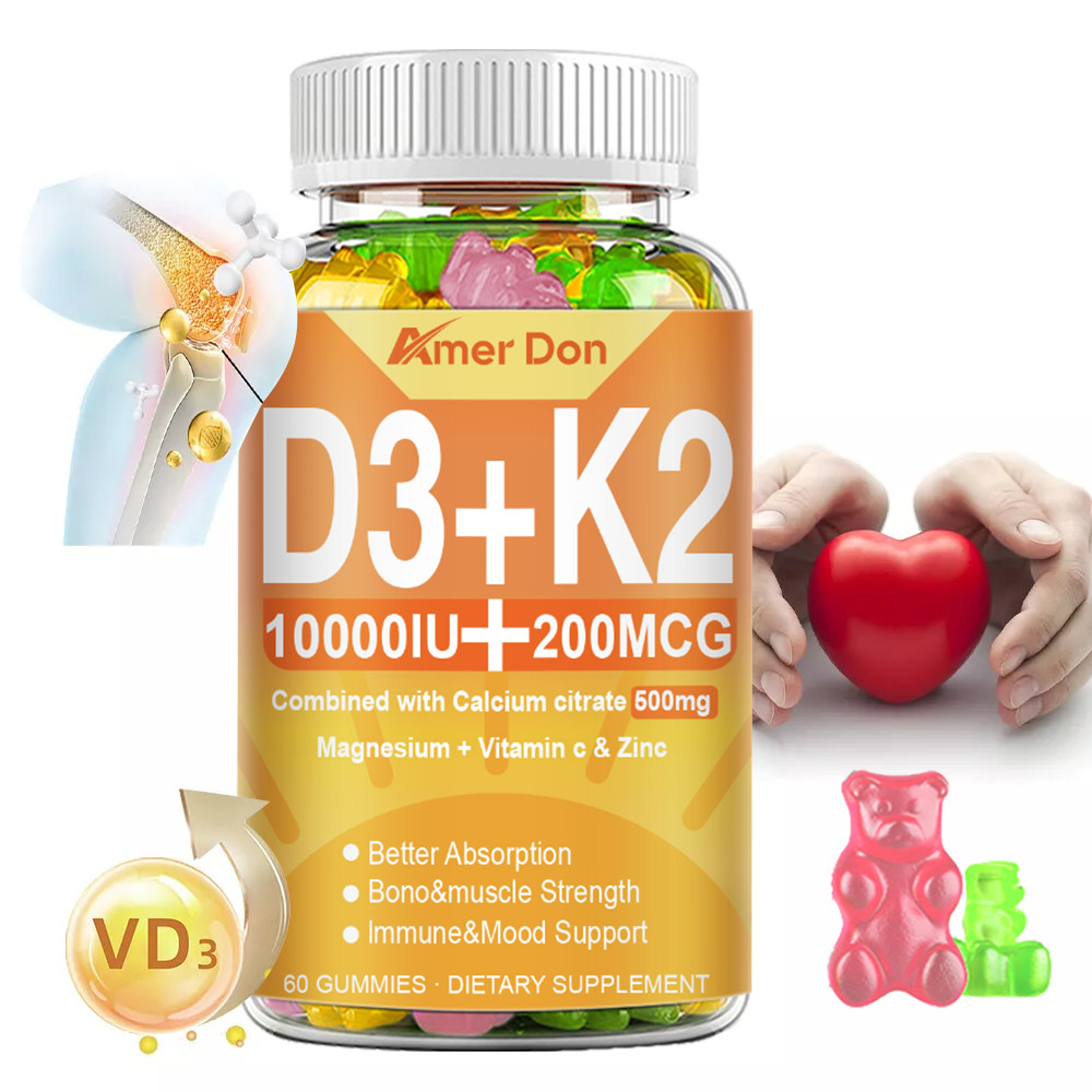 Vitamin D3 10000 IU + K2 200mcg Gummies Immune Health Strong Bones Height Growth