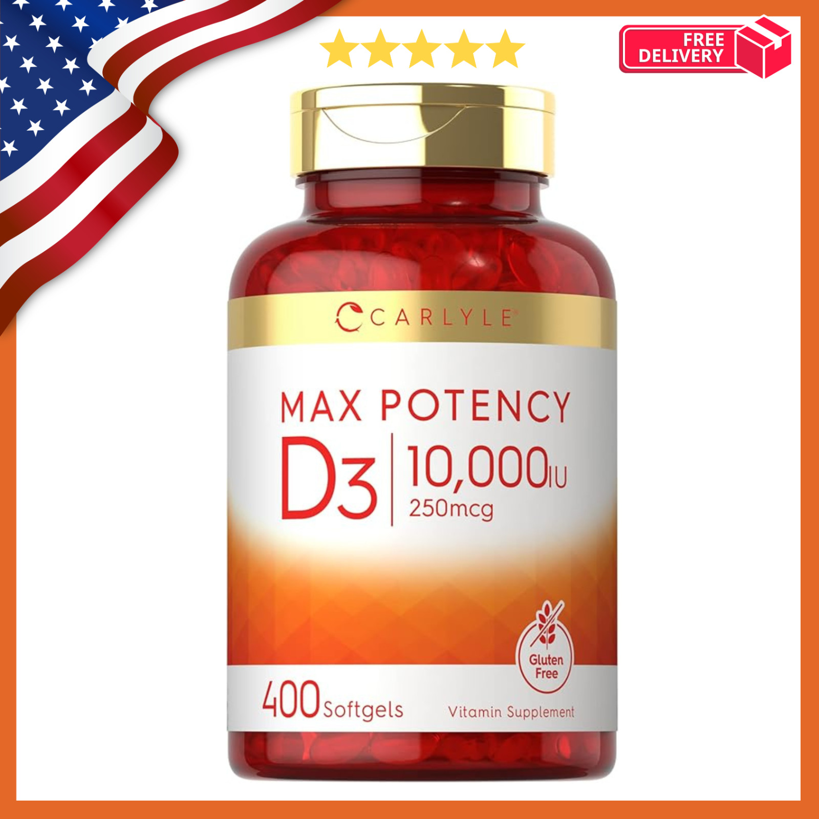 Carlyle Vitamin D 10000 IU 400 Softgels | Value Size | Max Potency | Non-GMO, Gl
