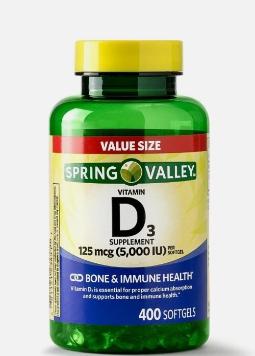Spring Valley Vitamin D3 Softgels, 125 mcg per Softgel, 5,000 IU, 400 Count