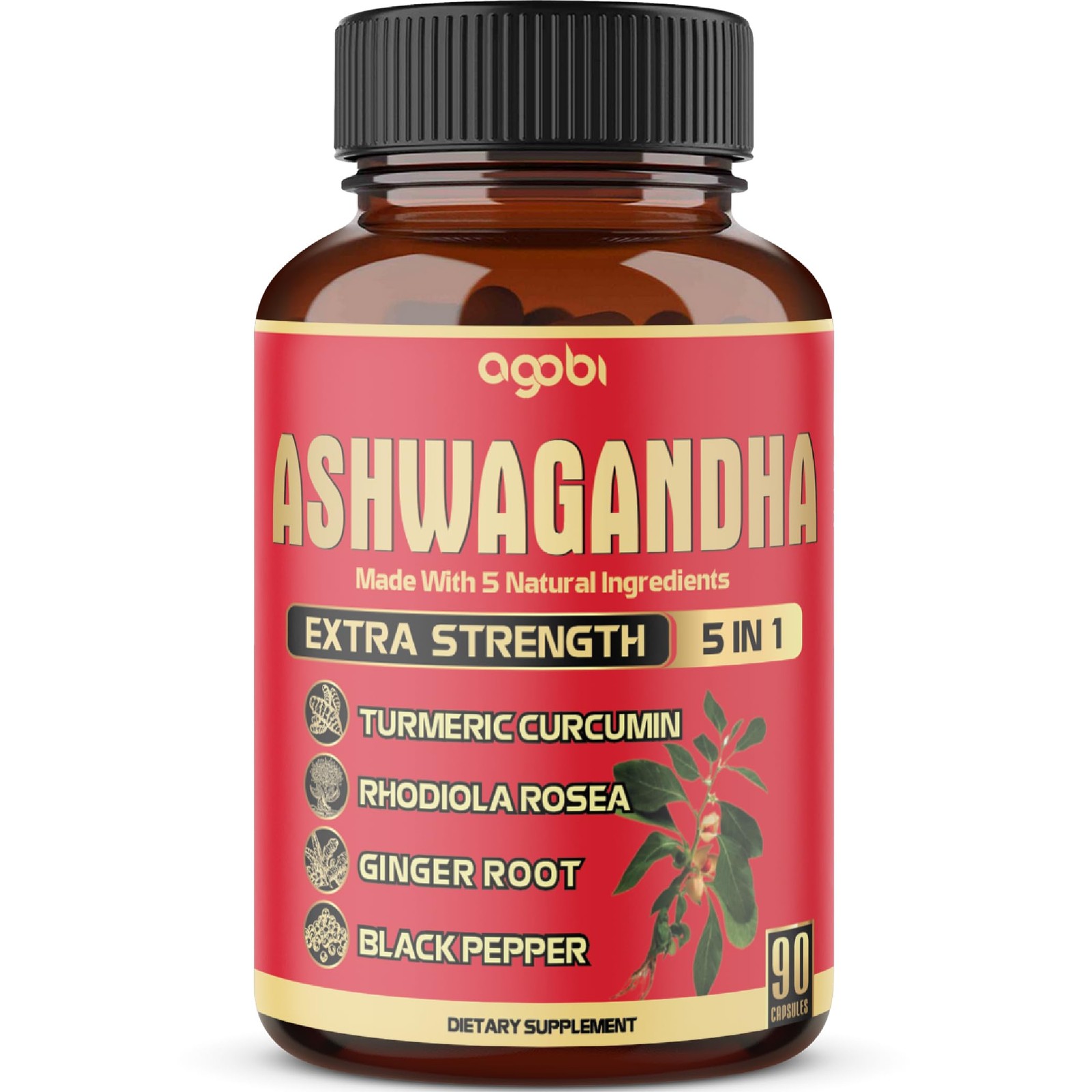 90 Capsules  Ashwagandha Supplement Capsules  Ginger Root, Turmeric, Rhodiola…
