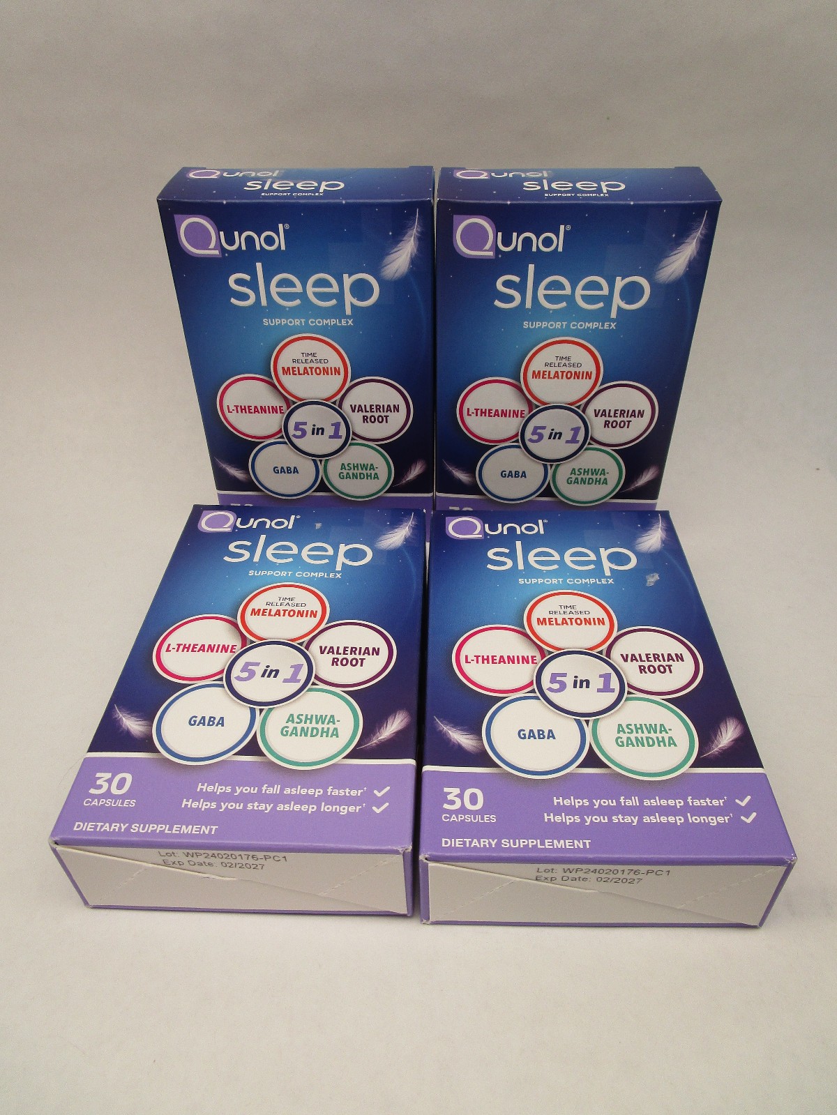 4 Packs- Qunol Sleep 5 in 1 Melatonin Ashwagandha GABA Valerian L-Theanine 30 Ct