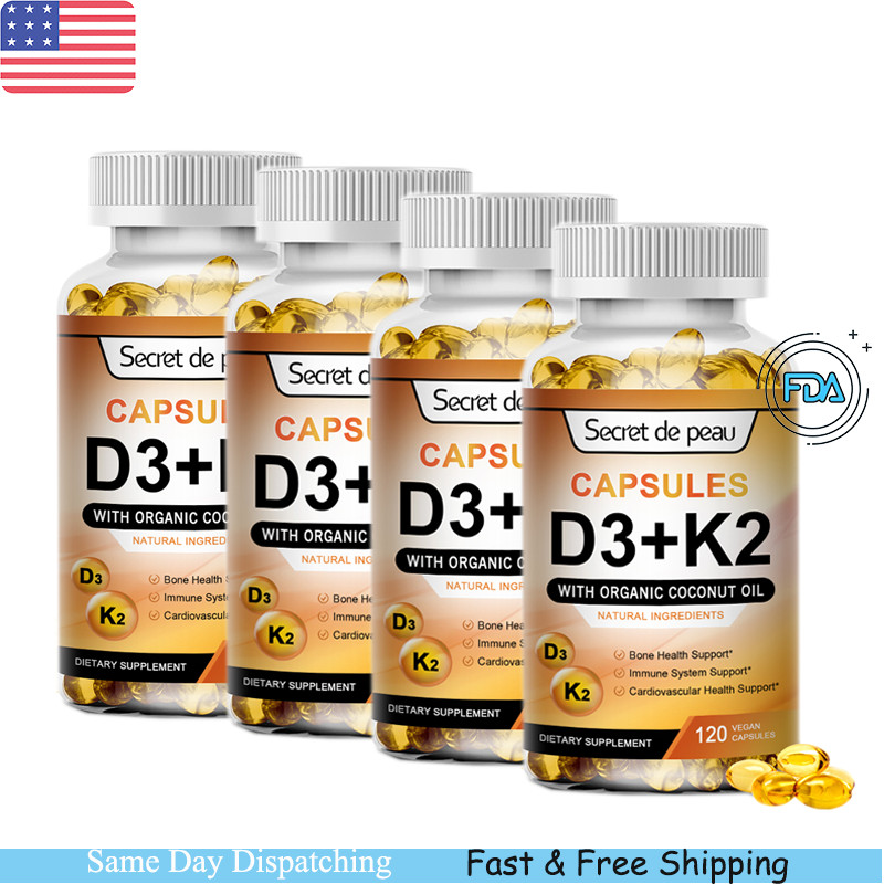 1-4 Vitamin D3 K2 D3 5000IU & K2 200mcg 120 Vegetarian Capsules High Strength