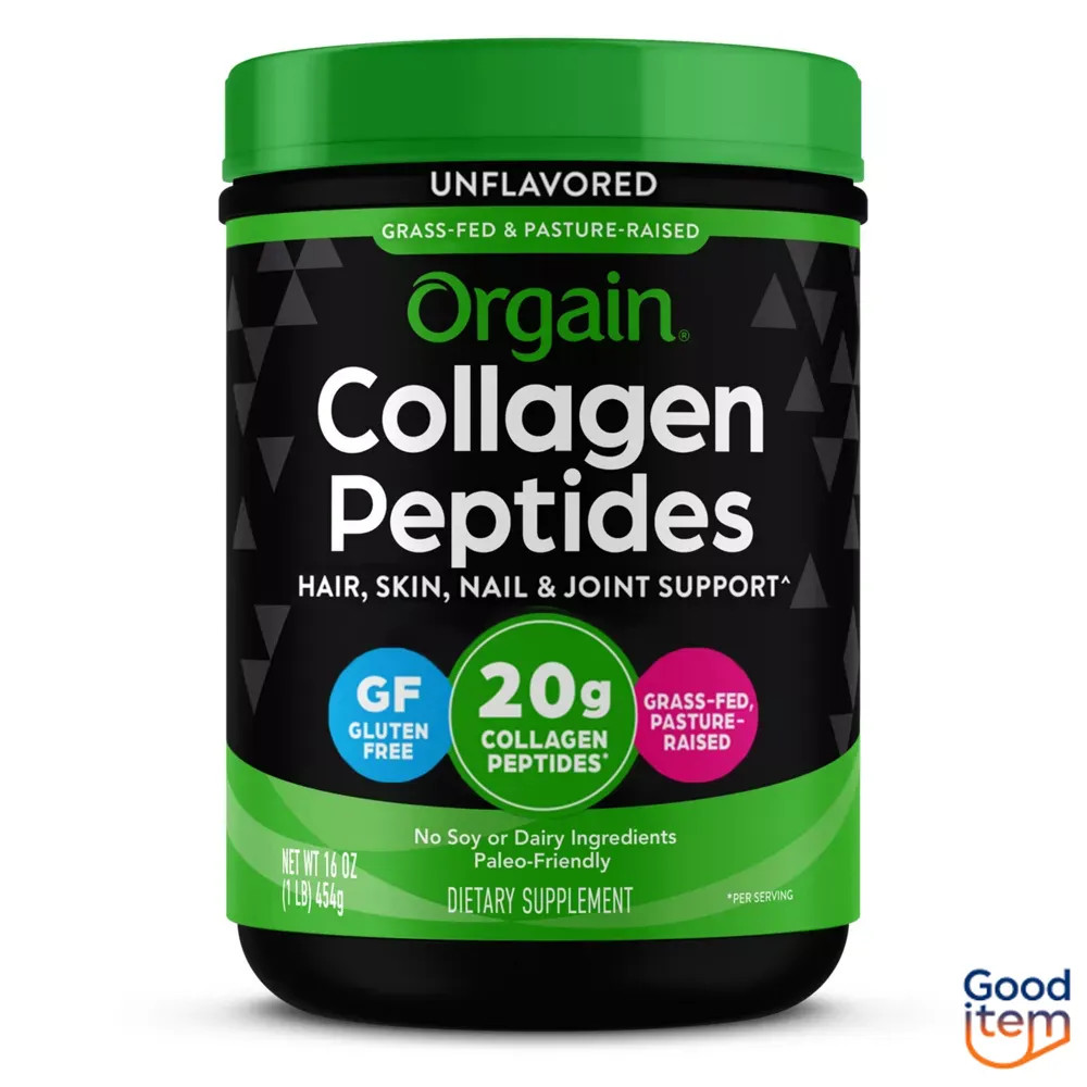 Orgain Unflavored Collagen Peptide Powder for Hair Skin Nail Joint Support -16oz
