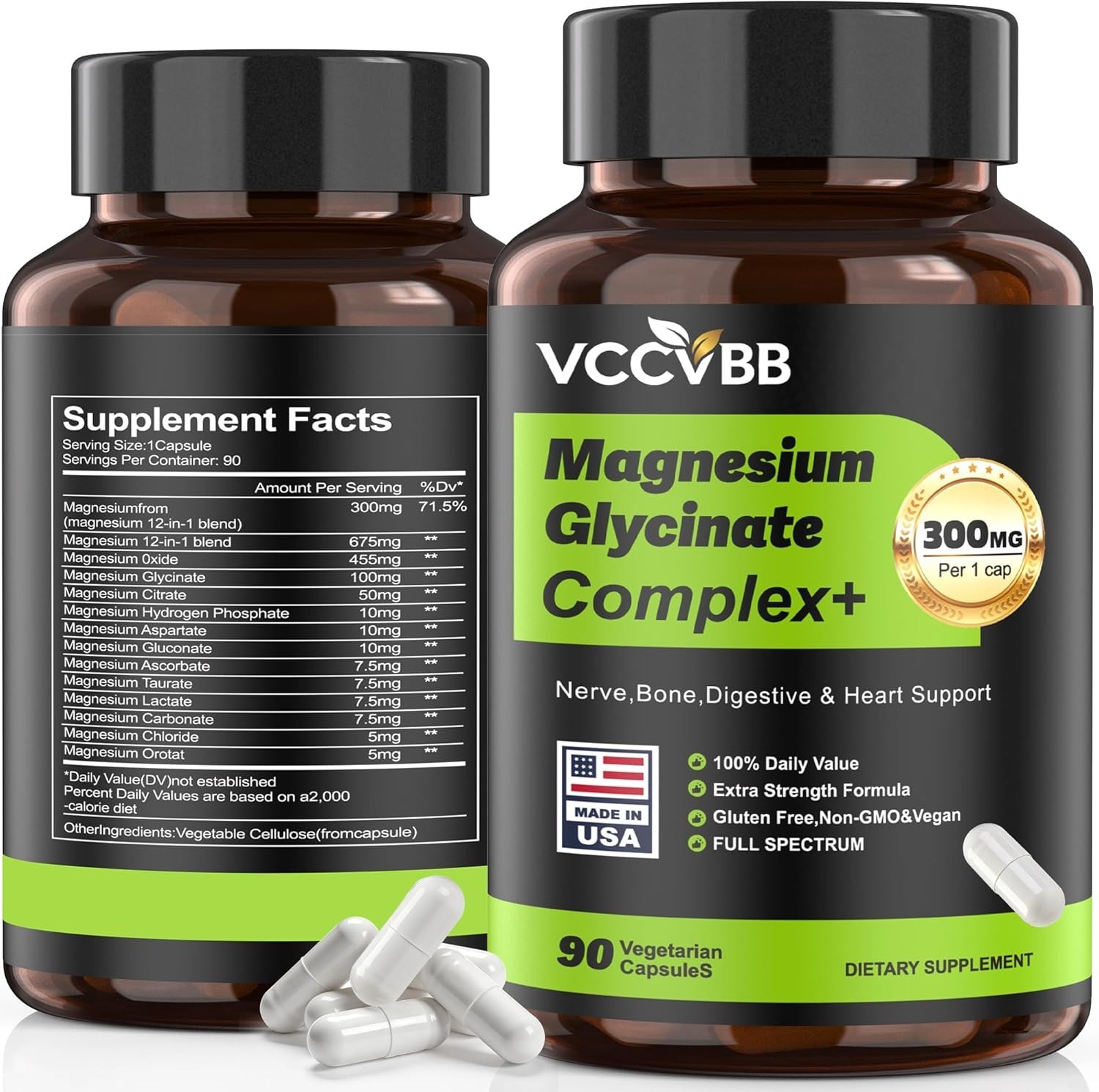 Magnesium Complex Supplement Extra Strength 300mg High Absorption Magnesium 90ct