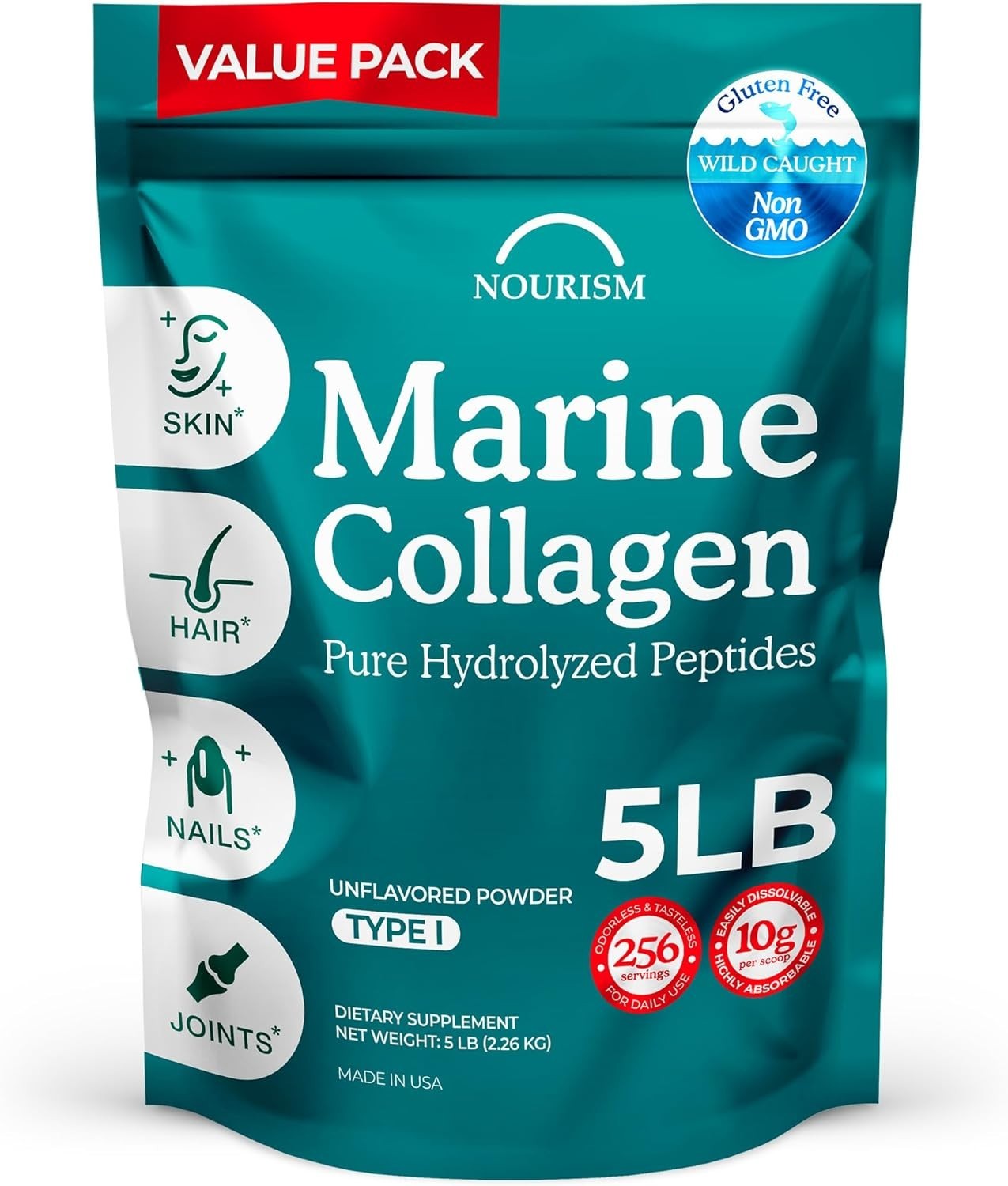 Marine Collagen Peptides Powder 5lb Hydrolyzed Protein Skin Hair Nails Joint