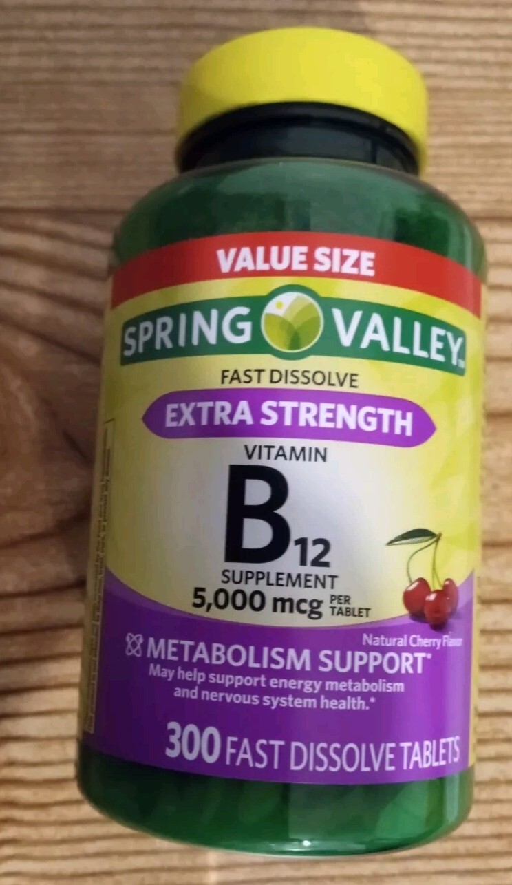 Spring Valley Extra Strength Vitamin B12 Fast Dissolve Tablets, Cherry, 300 Ct
