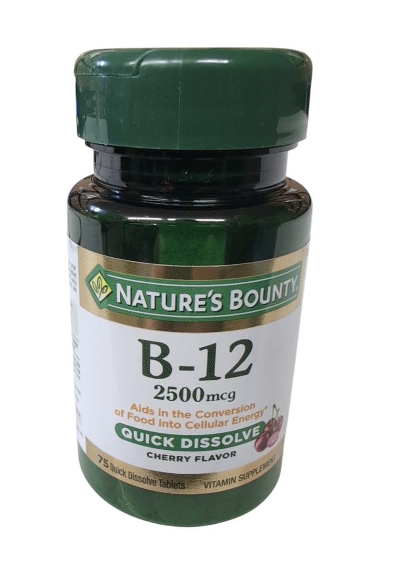 Nature’s Bounty Vitamin B12 2500mcg 75 Quick Dissolve Tablets Energy Cherry 4/28