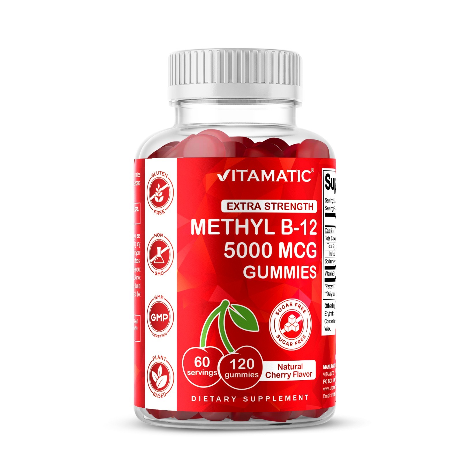 Vitamatic Extra Strength Vitamin B12 5000 mcg (Methyl B12) Gummies – 120 Count