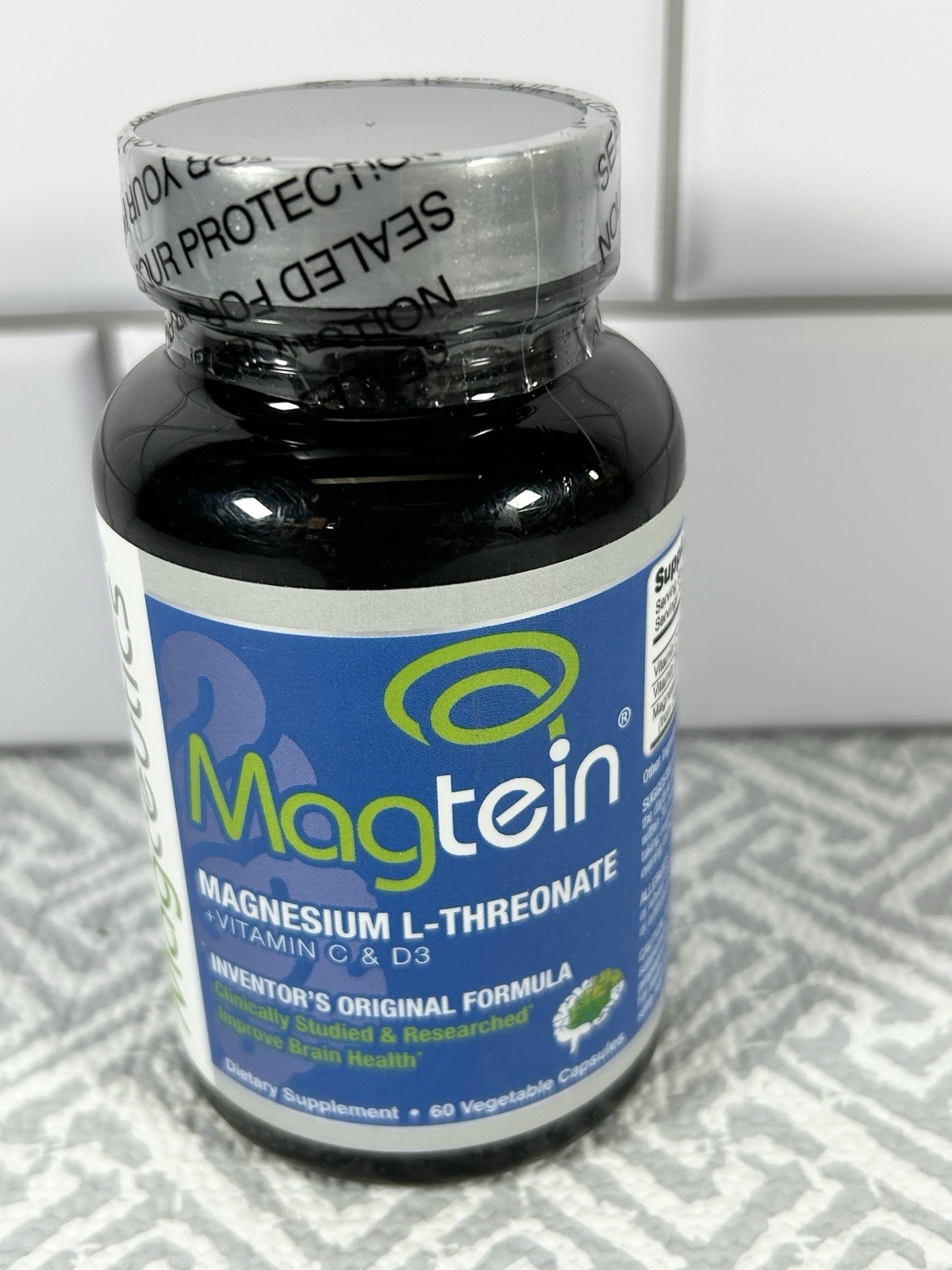Magtein Original Inventors Brain Formula, Magnesium L-Threonate, 60 veg capsules