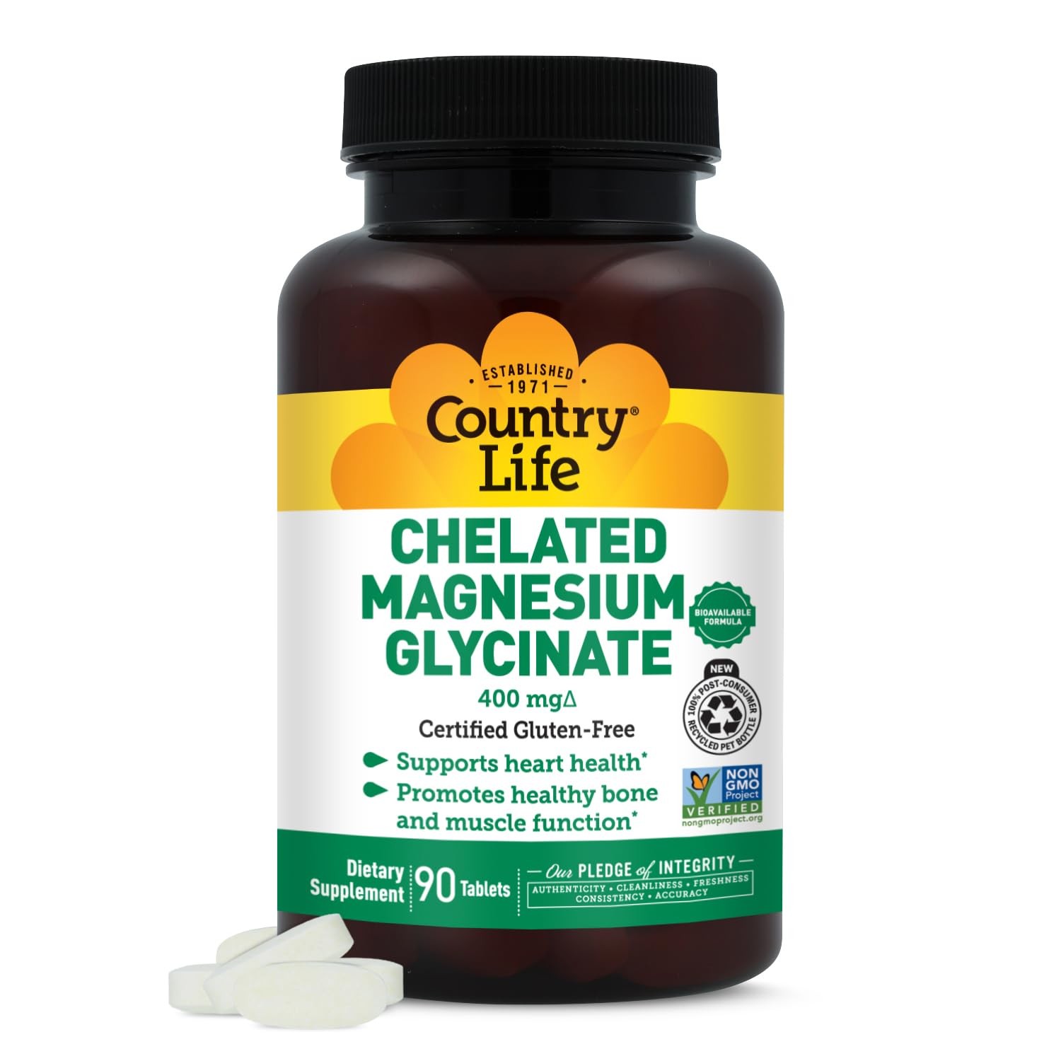 Country Life Chelated Magnesium Glycinate 400mg – High 90 Count (Pack of 1)