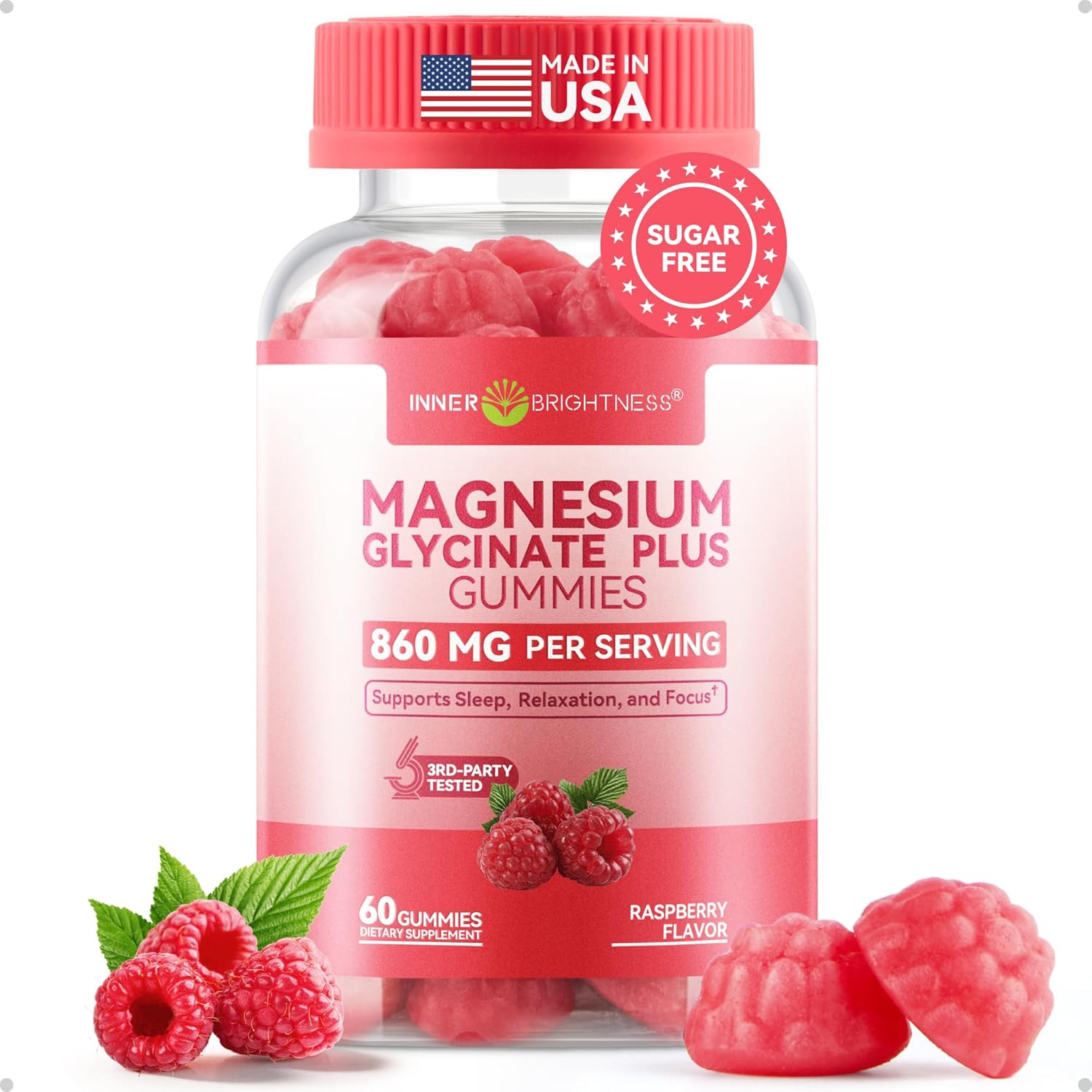 Magnesium Glycinate Gummies 860mg (100mg Elemental), Melatonin-Free & Sugar-Free
