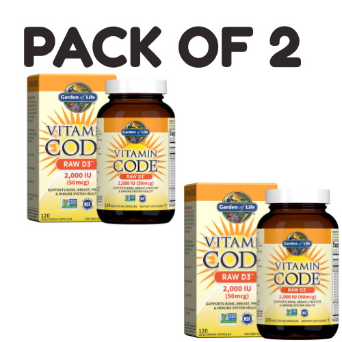 Garden of Life RAW Vitamin D3 2000 IU – 120 Vegetarian Capsules – Pack of 2