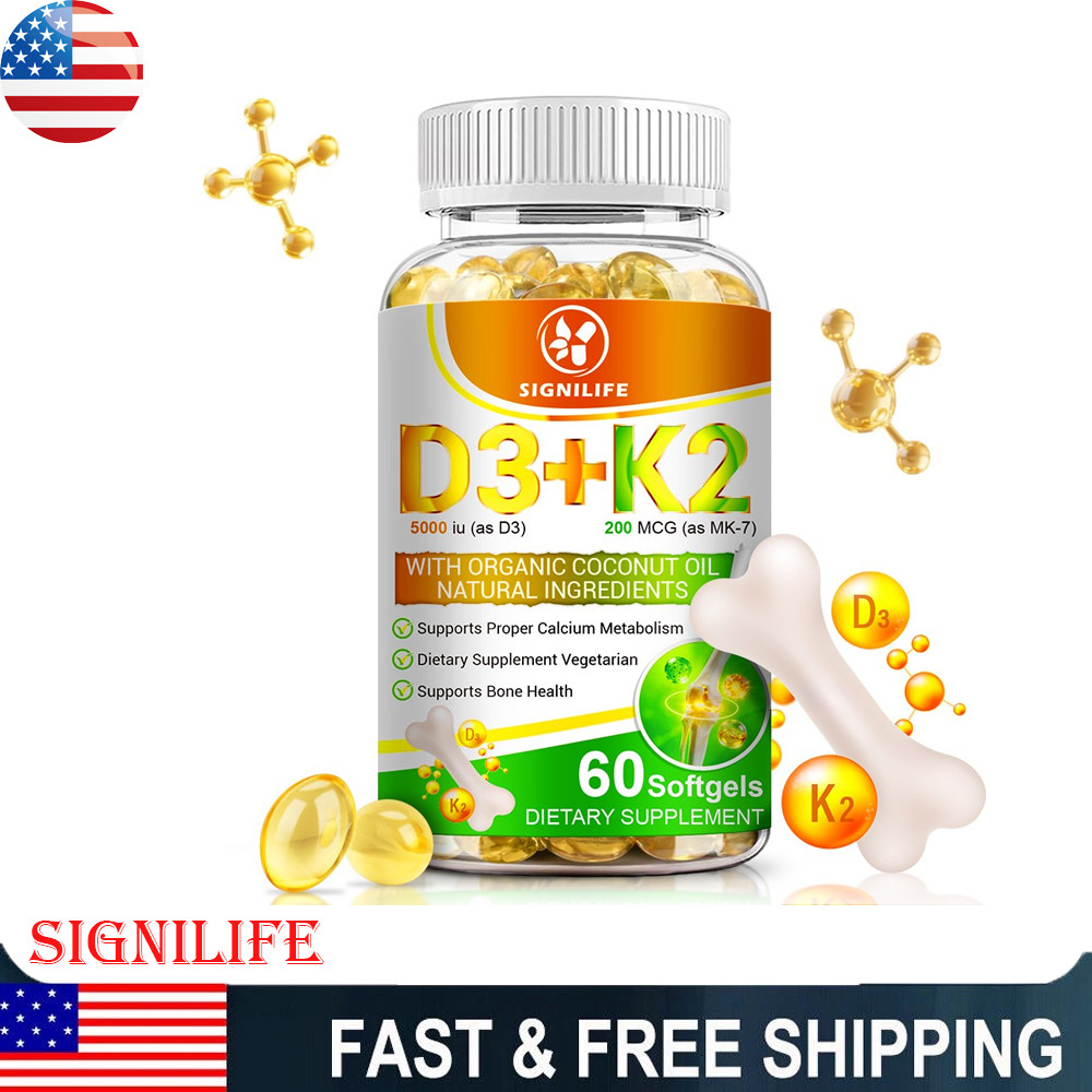 Vitamin D3 with K2 D3 5000IU and K2 200mcg 60 Vegetarian Capsules High Strength