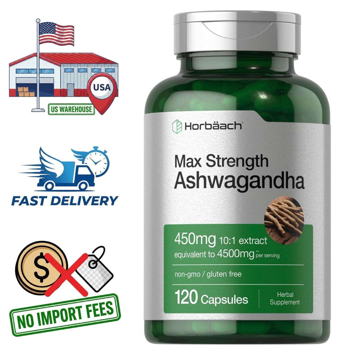 ASHWAGANDHA ROOT 4500mg 10:1 Extract 120 Capsules Powder Withania somnifera