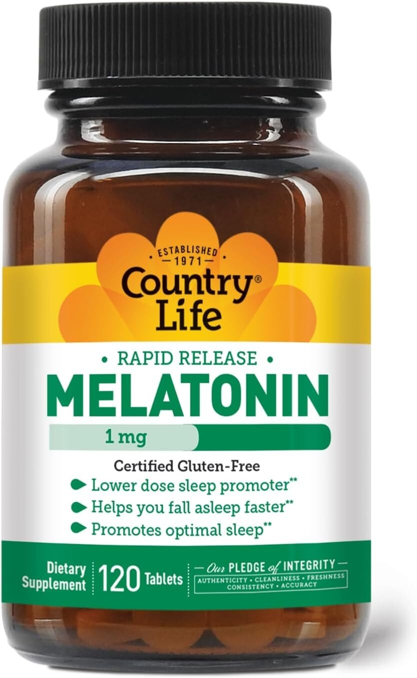 Country Life Melatonin Sleep Aid 1 mg 120 Tablets Gluten-Free. Non-GMO