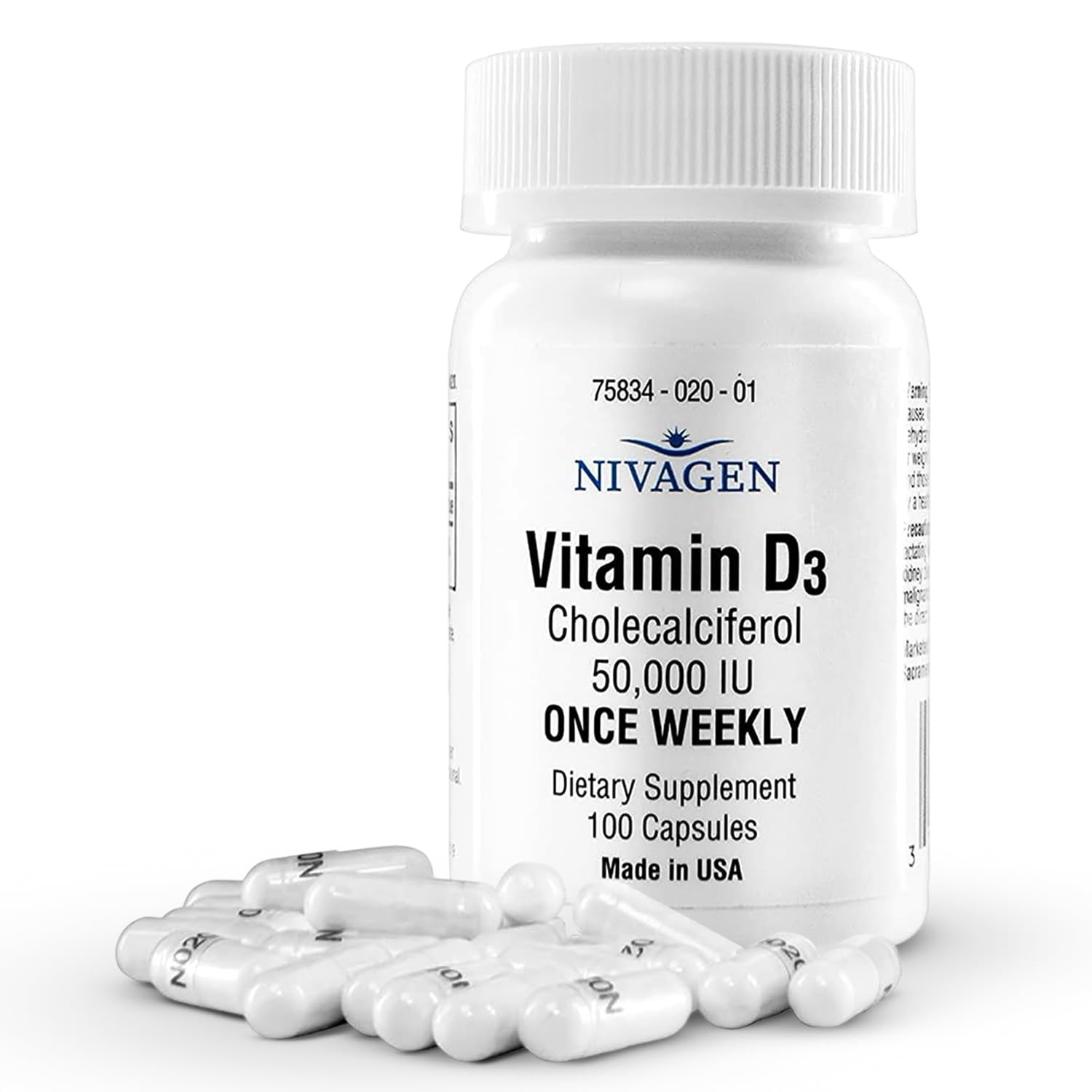 Vitamin D3 50,000 IU 1250 mcg Once Weekly 100 Capsules 2 Years Supply