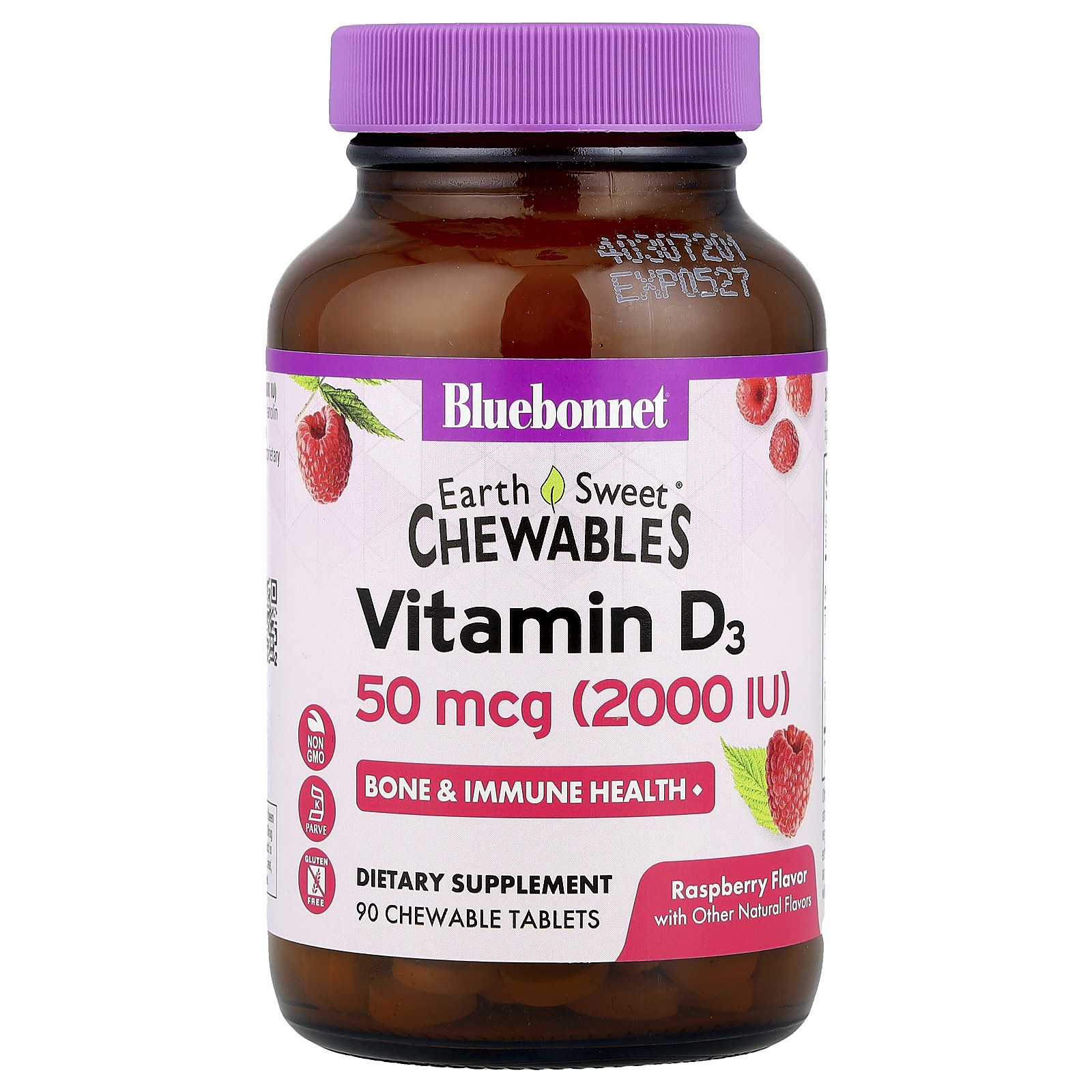 EarthSweet® Chewables, Vitamin D3,  Raspberry, 50 mcg (2,000 IU), 90 Chewable