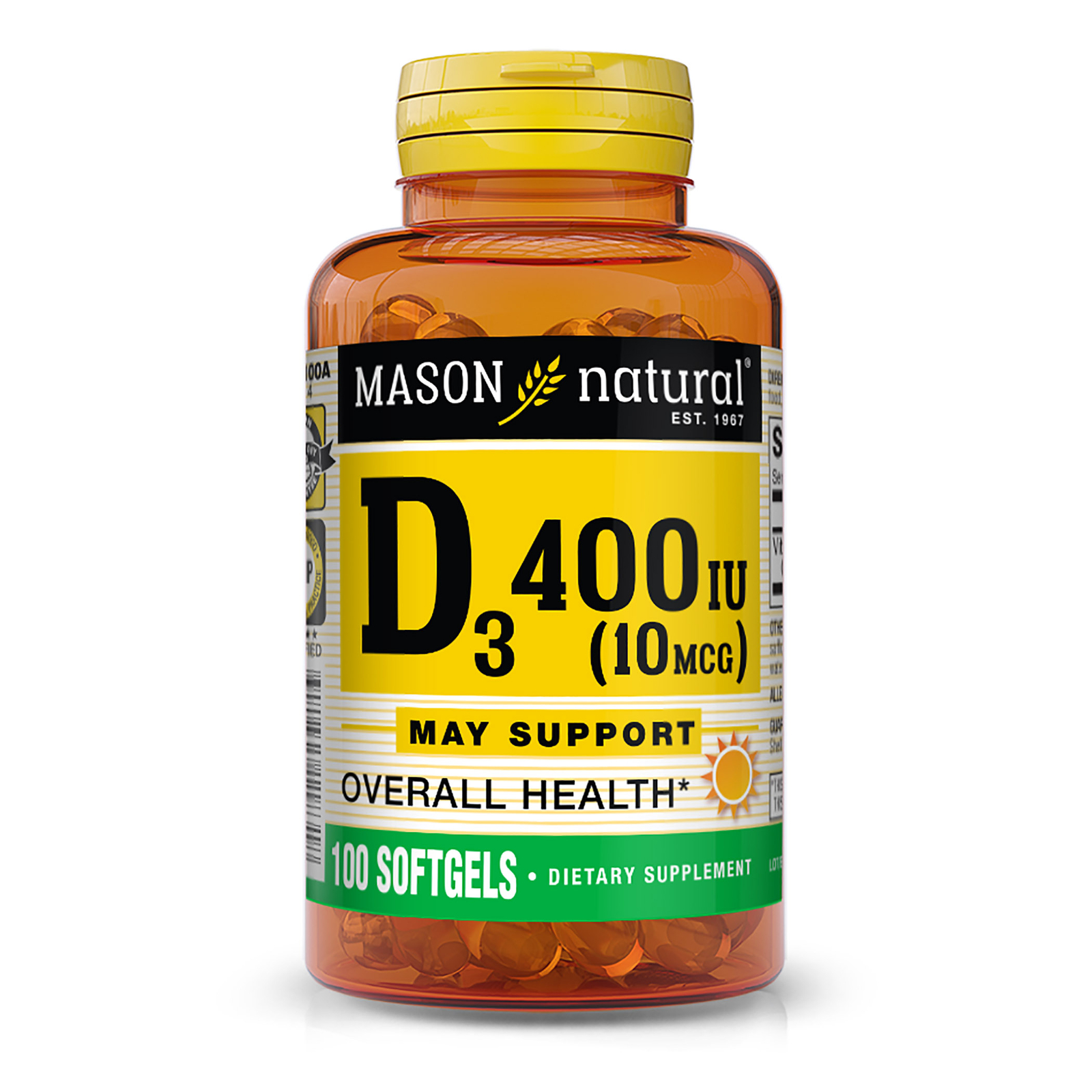 Mason Natural Vitamin D3 400 IU Softgels May Support Overall Health 100 Count