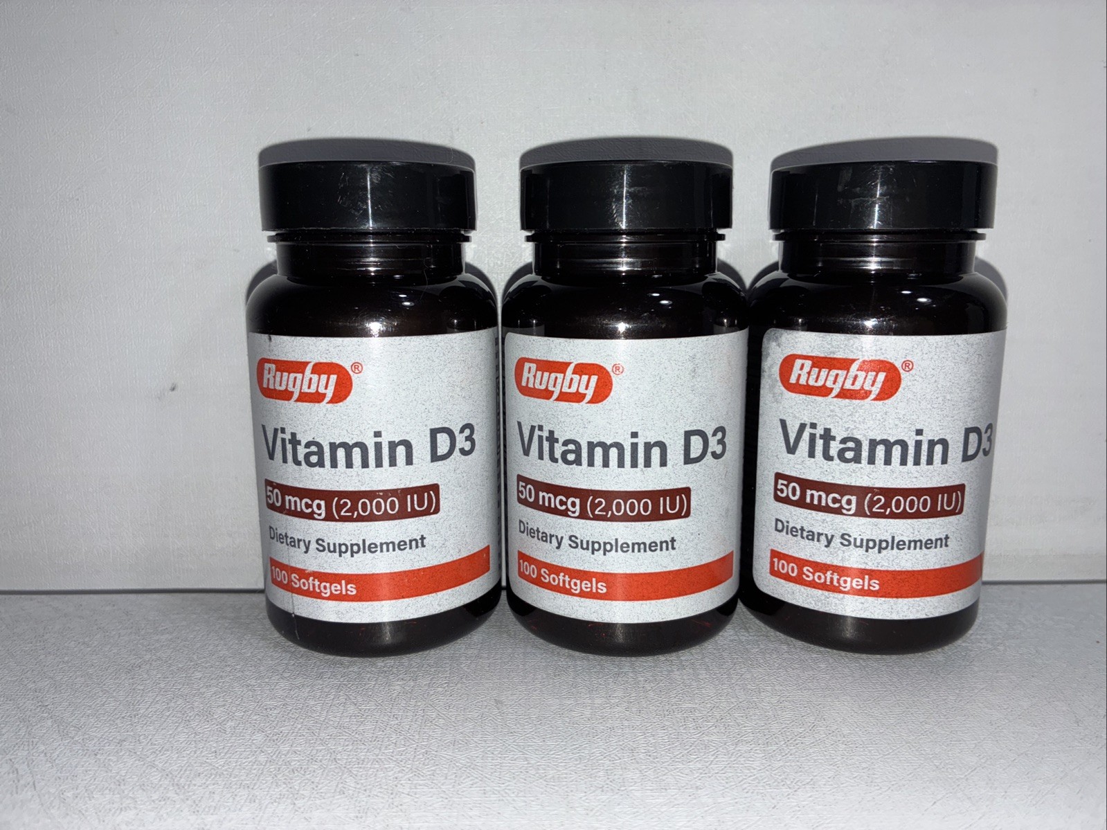 3- Sealed Rugby Vitamin D3, 50mcg, 100 Soft gels Each/ Exp 03/2026