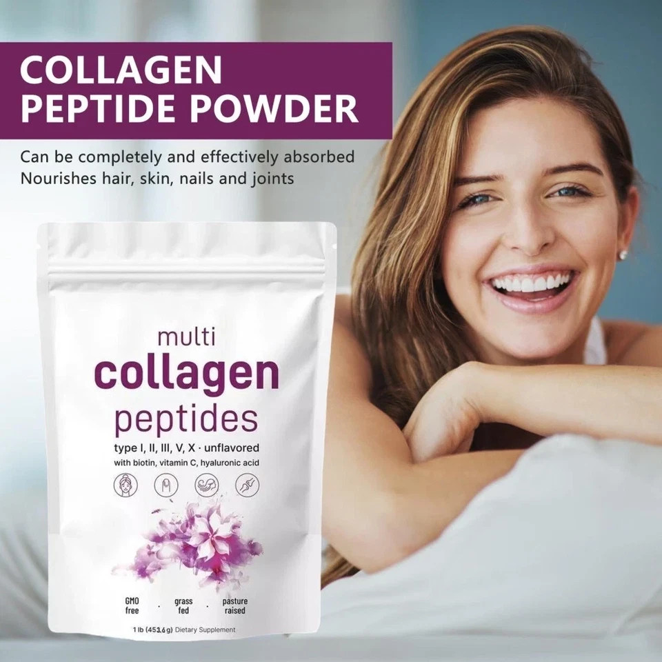 Multi Collagen Peptides Powder–Hydrolyzed Protein with Type I, II, III, V, X 1LB