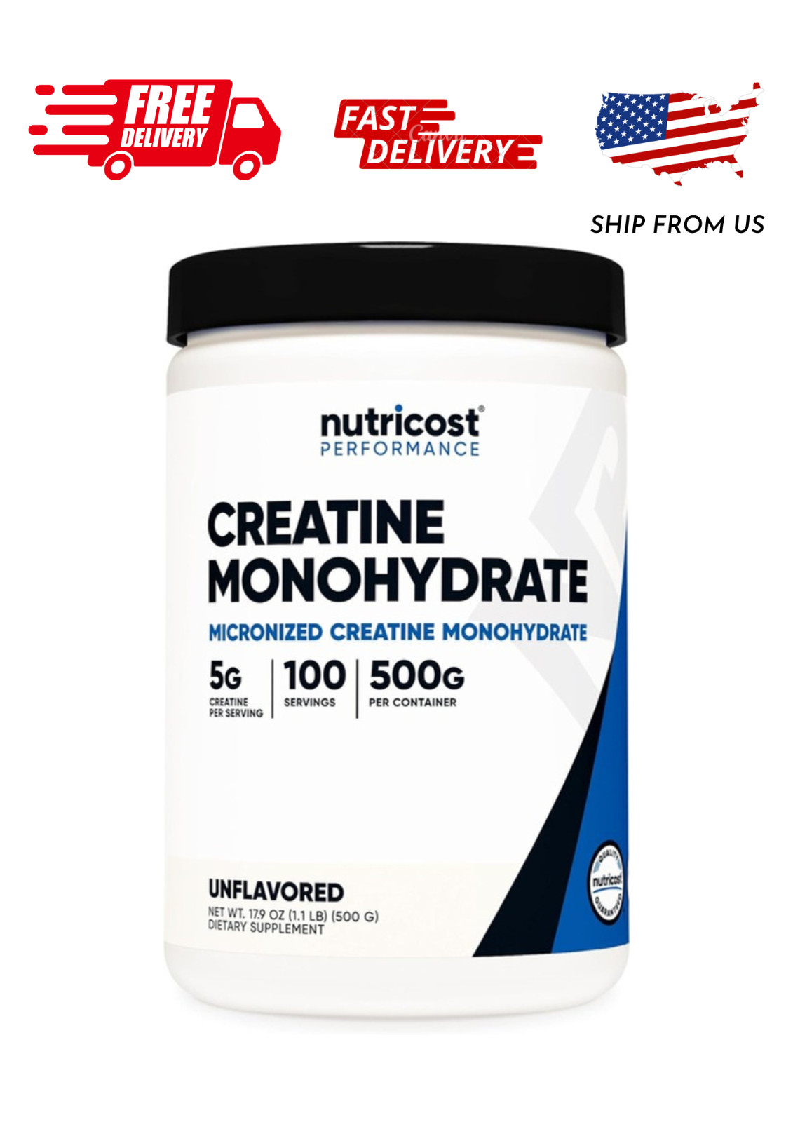 Nutricost Creatine Monohydrate Micronized Powder 500G, 5000mg Per Serv (5g) – 10