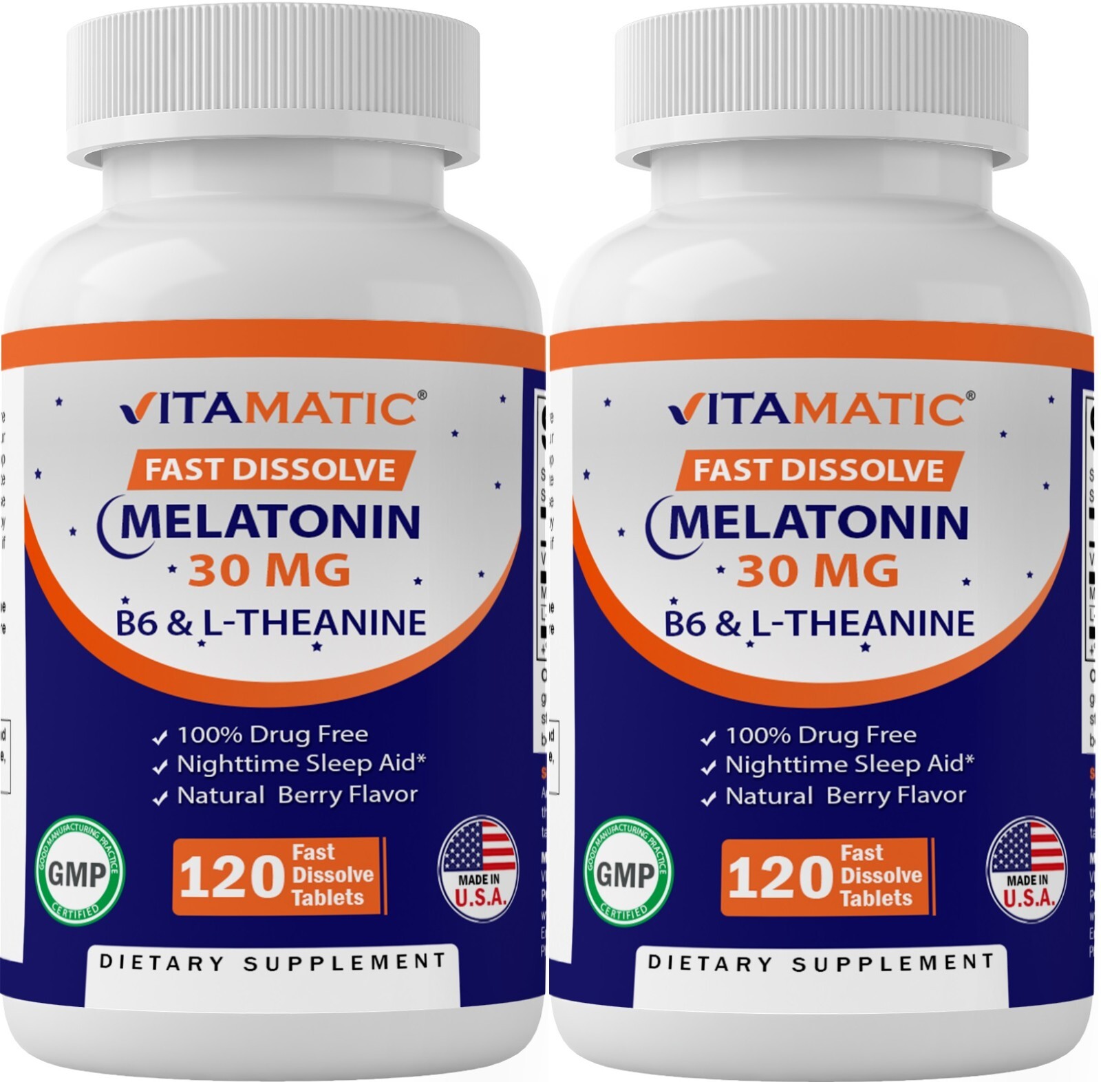 (2 Pack) Vitamatic Melatonin 30mg – with B6 & L-Theanine – 120 tablets