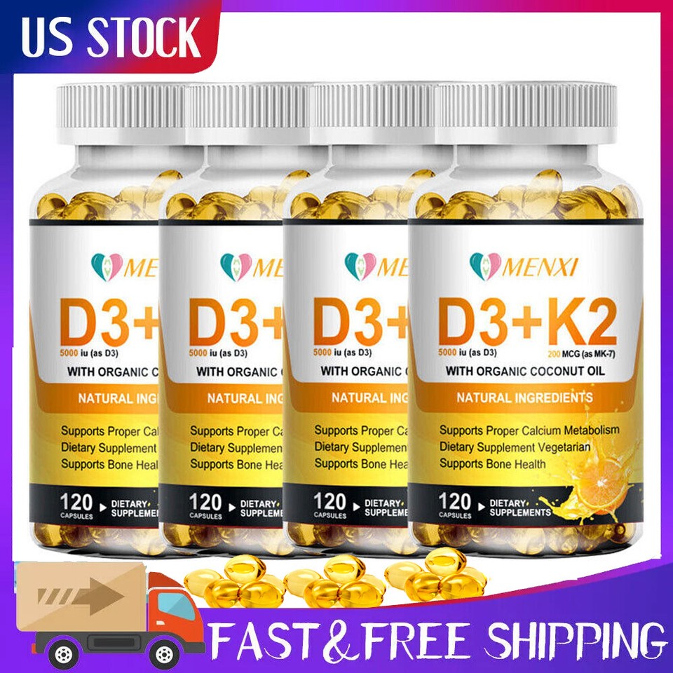 Vitamin D3 with K2 D3 5000IU & K2 200mcg High Strength 1-4B X 120 Vegan Capsules