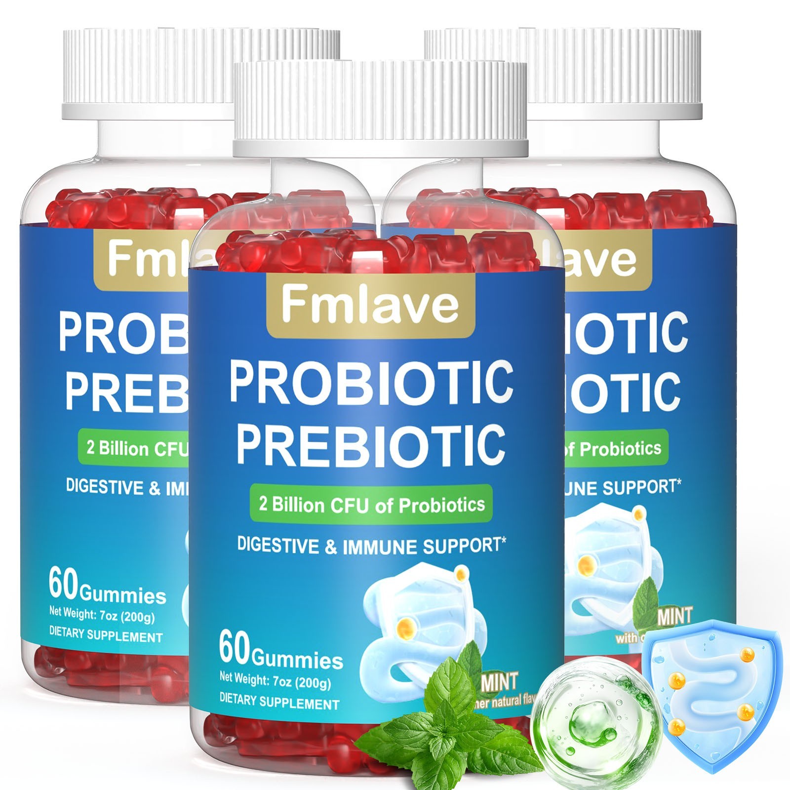 Probiotic Gummies for Women & Men’s Digestive Health, 2 Billion CFU, Prebiotics
