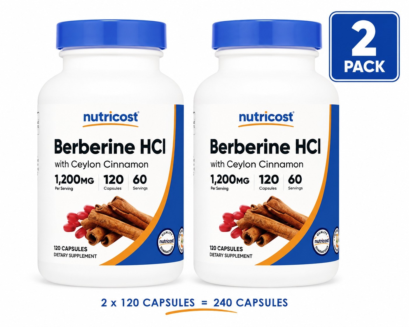 Nutricost Berberine HCl with Ceylon Cinnamon 2 Pack 240 Capsules