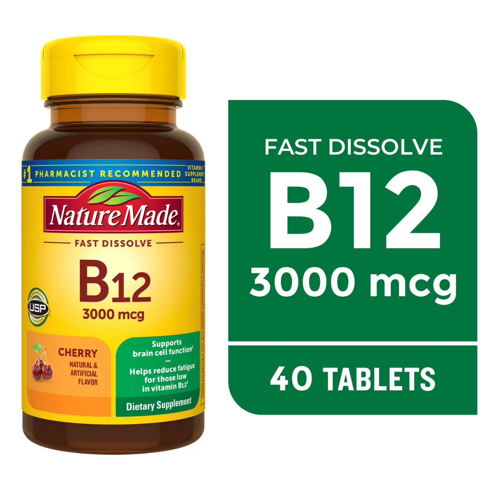 Nature Made Vitamin B12 3000 mcg, Energy and Metabolism 40 Fast Dissolve Tablets