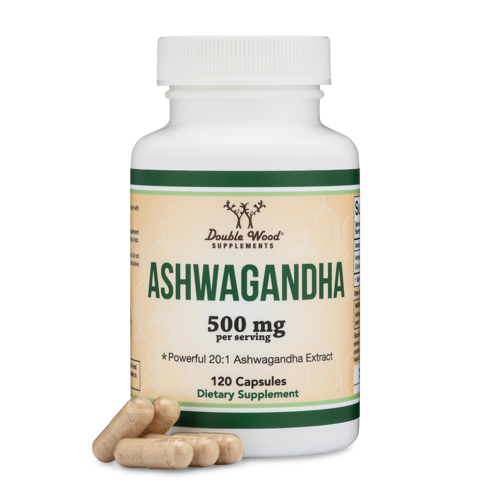 Ashwagandha Capsules, 120 Count (500mg Extract 20:1 120 (Pack of 1)