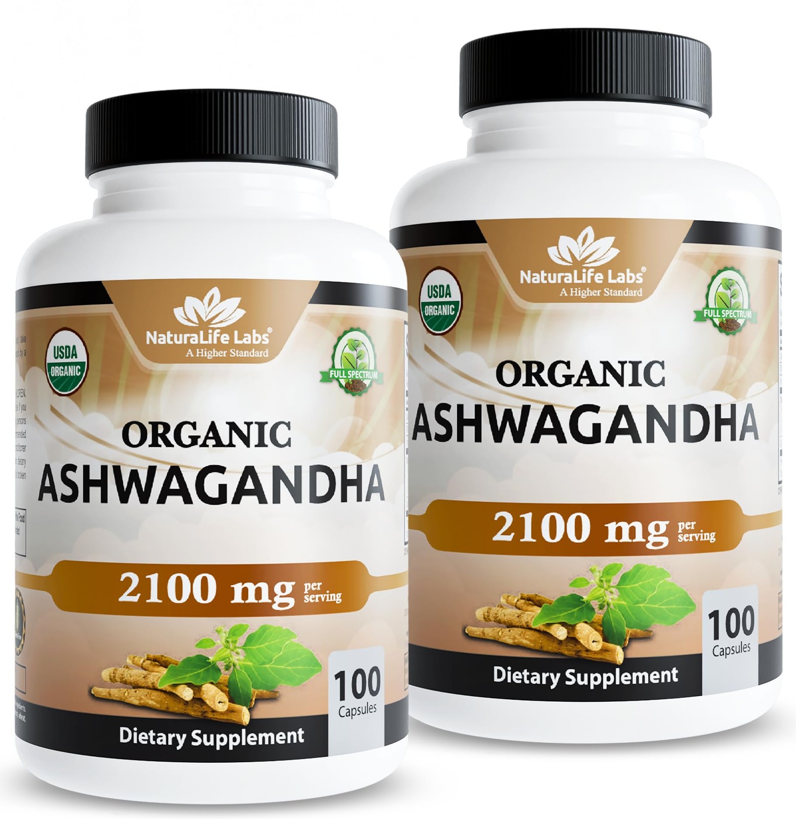 Organic Ashwagandha 2100mg Root Extract Vegan 100 Capsules