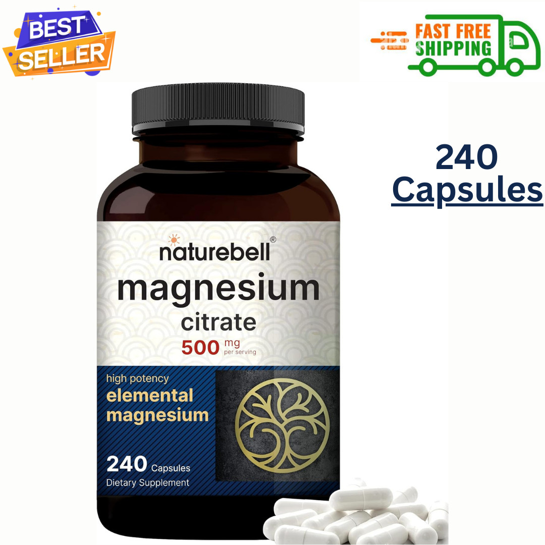 Naturebell Magnesium Citrate 500Mg, 240 Capsules | High Purity Elemental Form…
