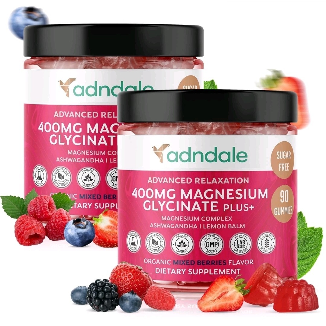 Adndale Magnesium Glycinate Gummies 400mg With Ashwagandha Sugar Free 180 Ct