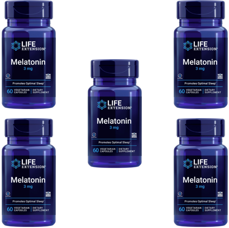 Lot of 5 Life Extension Melatonin 3 mg for Optimal Sleep Supplement Aid 60 VCaps