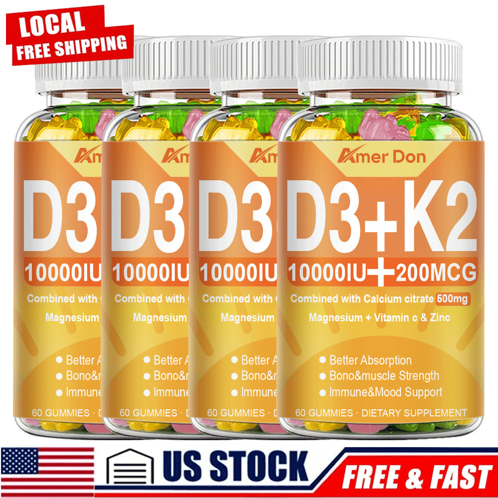Vitamin D3 10,000IU and K2 MK-7 200mcg – 60 Gummies- Immune Support Wellness