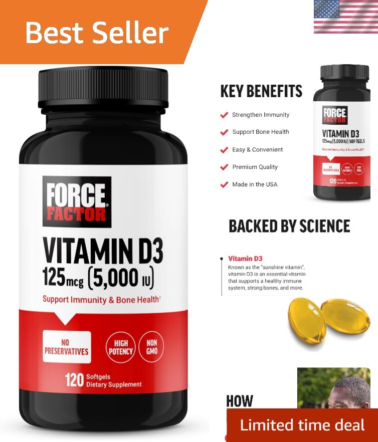 High-Potency Vitamin D3 5000 IU Softgels for Ultimate Immunity & Bone Wellness