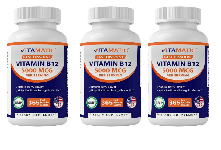 Vitamatic Vitamin B12 5000 mcg Fast Dissolve 3X365 Tabs NonGMO/No Gluten