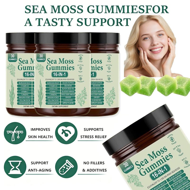 Sea Moss Gummies 16-in-1, Sea Moss Blend with Black Seed Oil-Green Apple Flavor