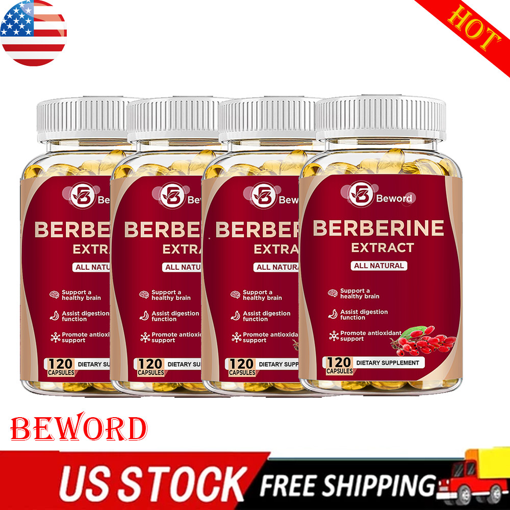 4 Packs Berberine 1200mg High Absorption For Blood Sugar Immune 3 Months Supply