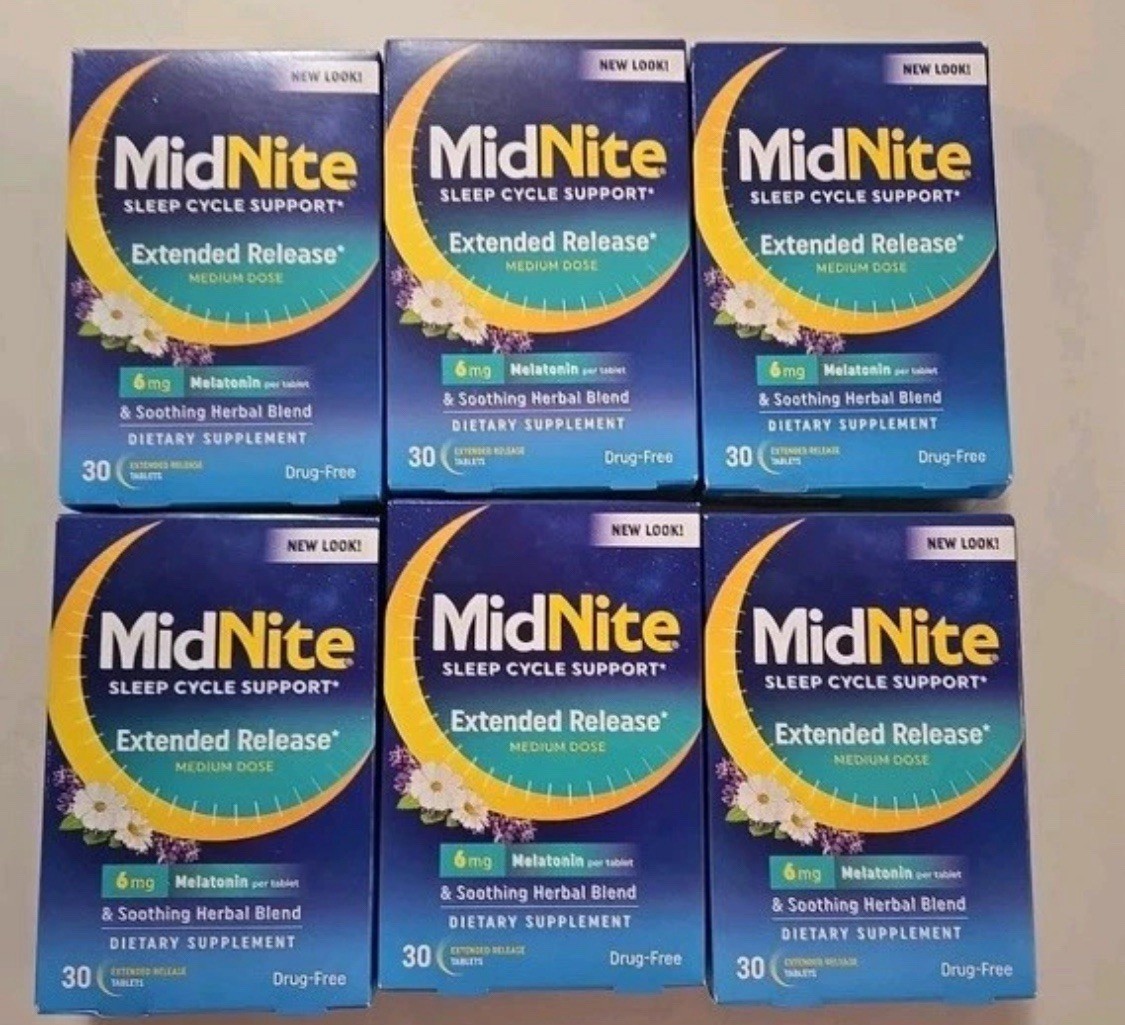 Lot of 6 MidNite Sleep Cycle 6mg Melatonin EXTENDED RELEASE 30 tablets New!