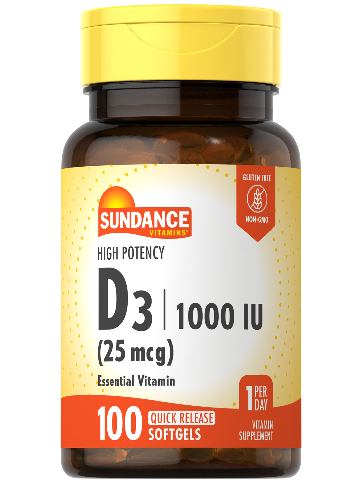 Vitamin D3 1000 IU (25 mcg) | 100 Softgels | Non-GMO, Gluten Free | by Sundance
