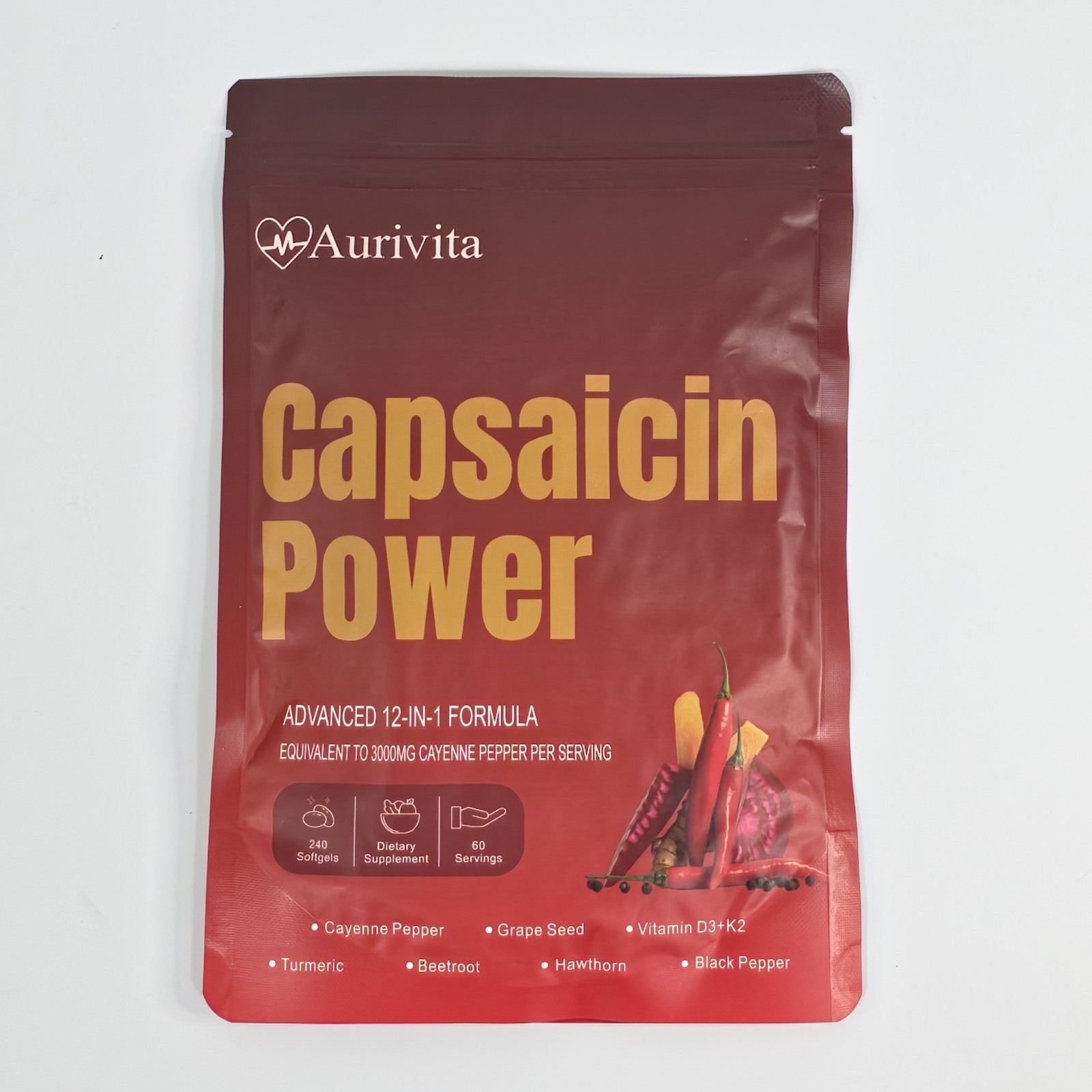 Aurivita Capsaicin Power 240 Softgels Cayenne Pepper Advanced 12-in-1 Formula