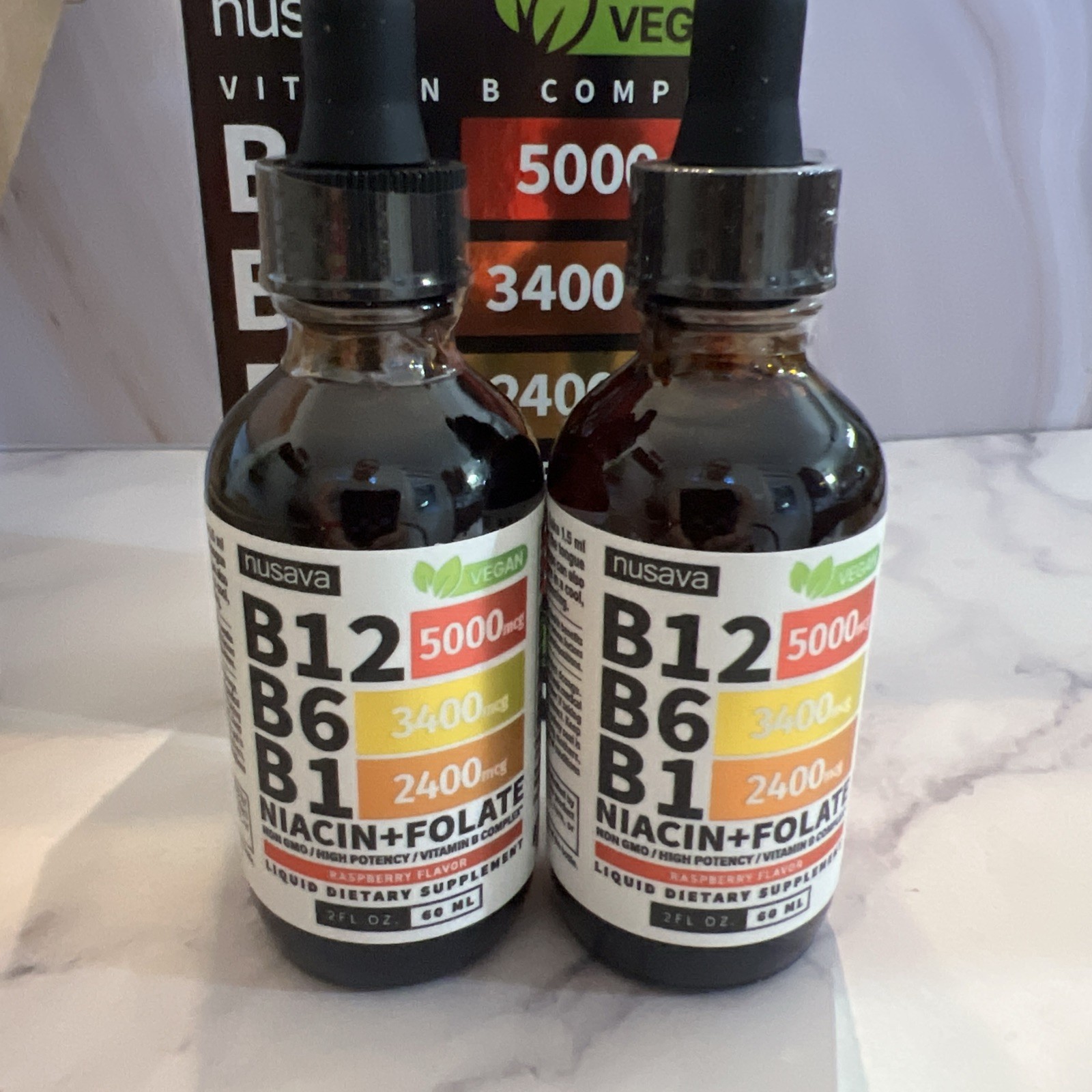 Nusava Vitamin B12 and B6 Liquid Drops, 2 Pack, Sublingual Vitamin B Complex