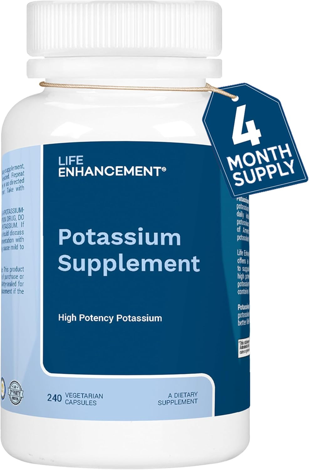 High Potency 1020 Mg Potassium Supplement for Muscle, Brain & Bone Health – No A