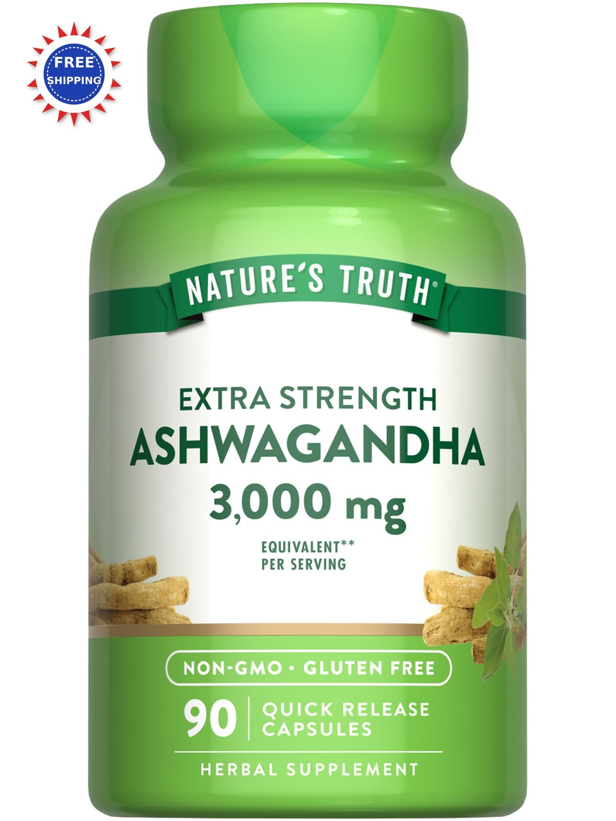 Ashwagandha Capsules 90 Count Nature s Truth Extra Strength Non GMO Gluten Black