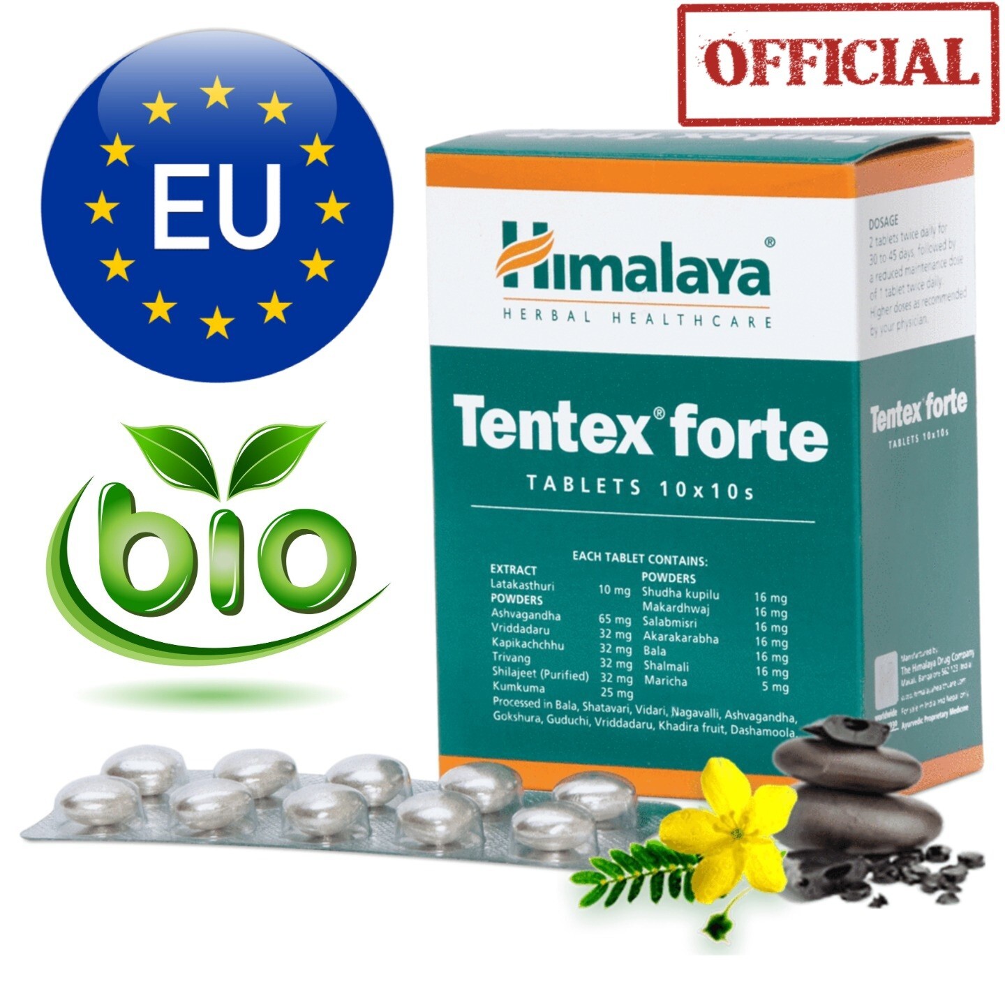 Himalaya Tentex Forte Bio Official Herbals Himalaya 10 tablets Organic FRESH NEW