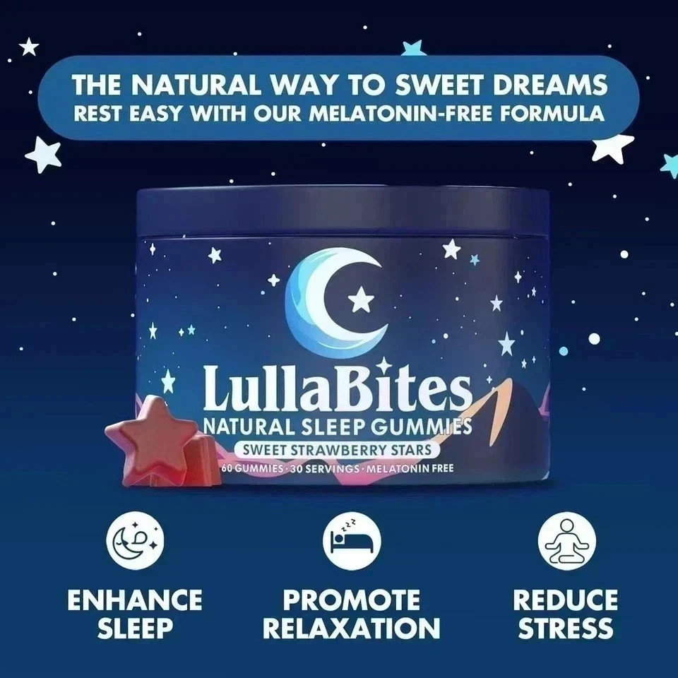 NEW LullaBites Natural Sleep Gummies Strawberry Stars Flavor 60 Gummies