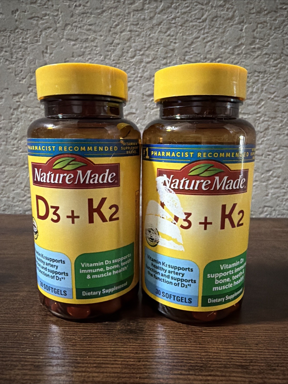 Nature Made Vitamin D3 + K2 Dietary Supplement 60 Softgels (30 Each) Exp 03/2027
