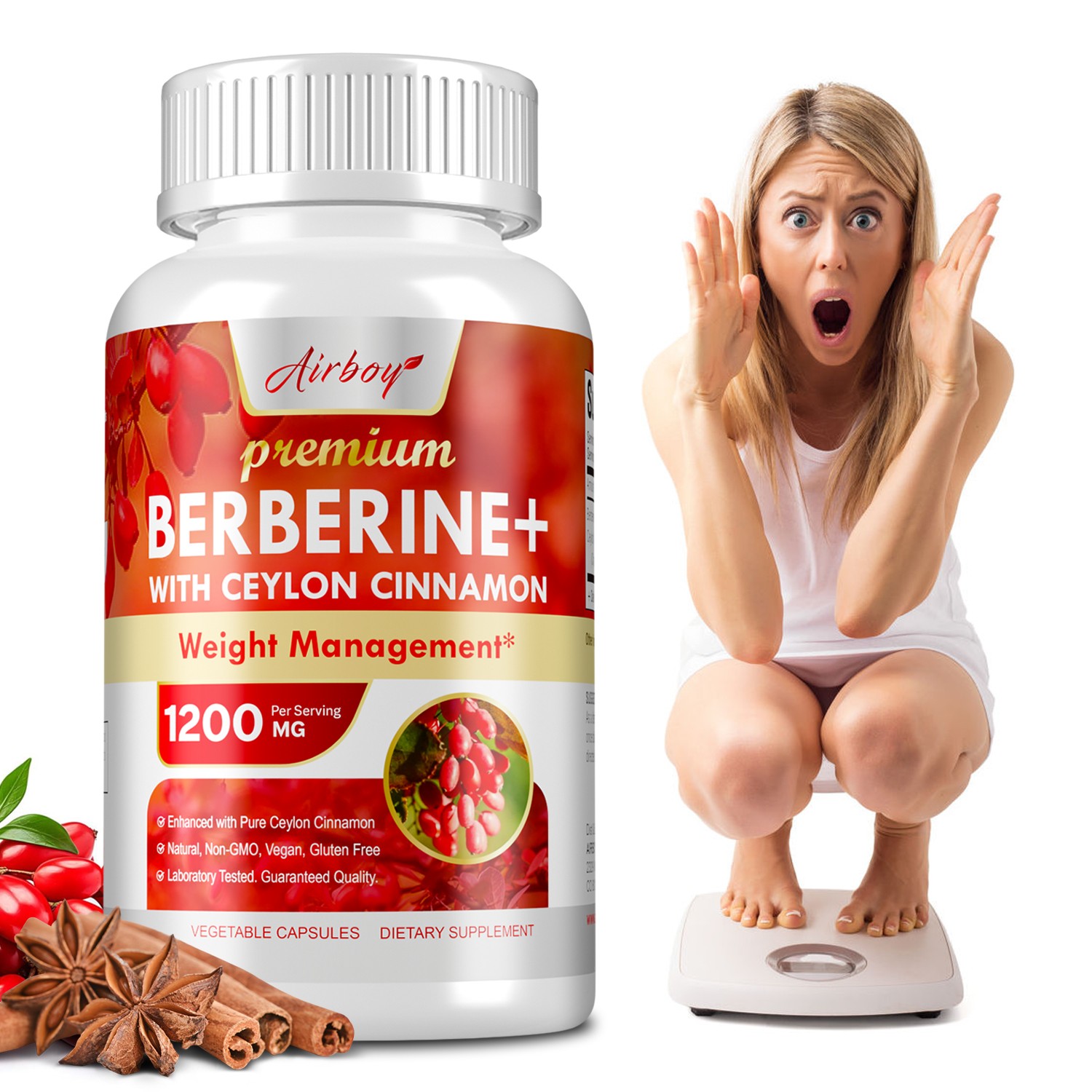 Premium Berberine HCL 1200mg with Ceylon Cinnamon – Healthy Cholesterol, Non-GMO